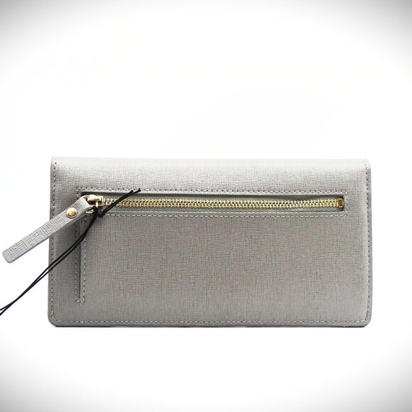 FURLA Grey Saffiano Leather Gold Plated Logo Bifold Wallet - Picture 3 of 8